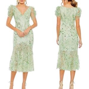 Mac Duggal Mint Green Embroidered Midi Dress